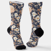 Autumn Navy Cream Floral Sokken (Gebogen)