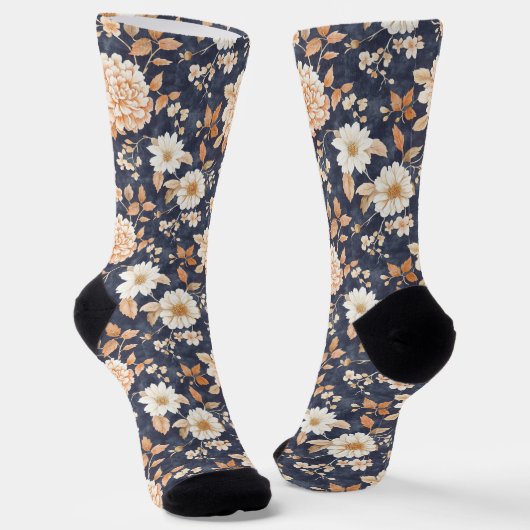 Autumn Navy Cream Floral Sokken (Gebogen)