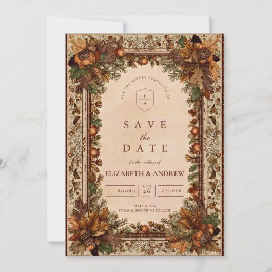 Autumn Oak Leaf Wedding Save The Date (Voorkant)