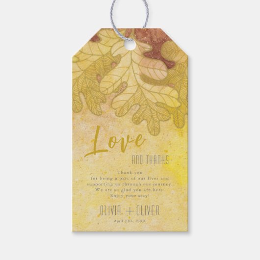 Autumn Oak Leaves Bruiloft Liefde en Bedankt Cadeaulabel (Voorkant)