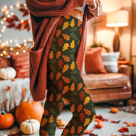 Autumn Oak Leaves Herfst Green Leggings