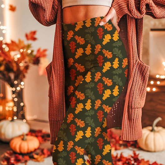 Autumn Oak Leaves Herfst Green Leggings