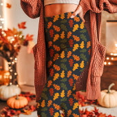 Autumn Oak Leaves Herfst Navy Leggings