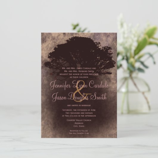 Autumn Oak Tree Silhouette Fall Huwelijksuitnodigi Kaart (Staand voorkant)