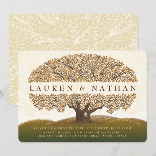 Autumn Oak Wedding Invitation Kaart (Voorkant / Achterkant)