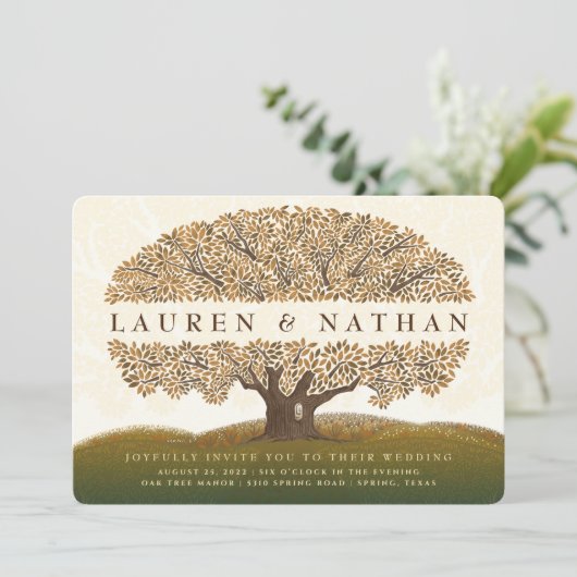 Autumn Oak Wedding Invitation Kaart (Staand voorkant)