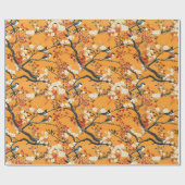 Autumn Orange Floral Birds Chinoiserie Cadeaupapier (Vlak)
