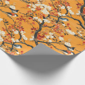 Autumn Orange Floral Birds Chinoiserie Cadeaupapier (Hoek)