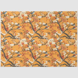 Autumn Orange Floral Birds Chinoiserie Tissuepapier