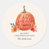 Autumn Orange Floral Pumpkin Friendsgiving Dinner Ronde Sticker (Voorkant)