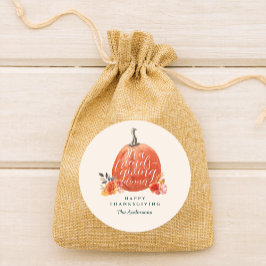 Autumn Orange Floral Pumpkin Friendsgiving Dinner Ronde Sticker