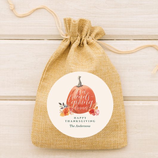 Autumn Orange Floral Pumpkin Friendsgiving Dinner Ronde Sticker