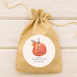 Autumn Orange Floral Pumpkin Thanksgiving Dinner Ronde Sticker