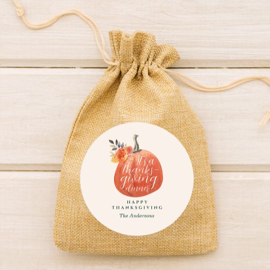 Autumn Orange Floral Pumpkin Thanksgiving Dinner Ronde Sticker
