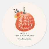 Autumn Orange Floral Pumpkin Thanksgiving Dinner Ronde Sticker (Voorkant)