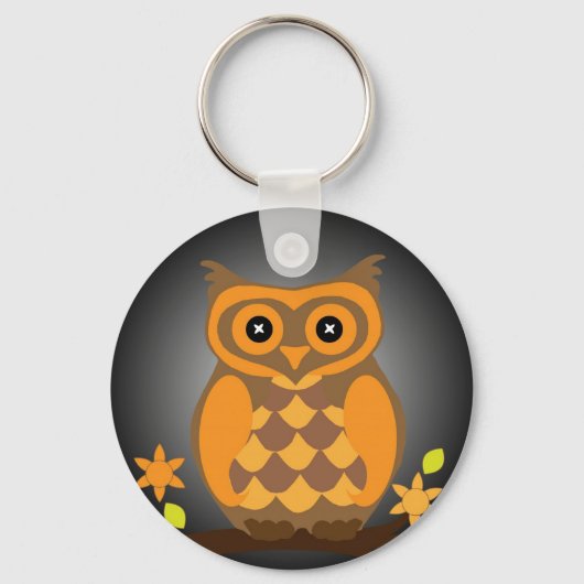 Autumn Oranje Owl Button Sleutelhanger (Voorkant)