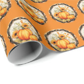 Autumn Oranje Pumpkins Floral Cadeaupapier (Rol Hoek)