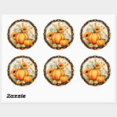 Autumn Oranje Pumpkins Floral Ronde Sticker (Vel)