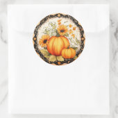 Autumn Oranje Pumpkins Floral Ronde Sticker (Tas)