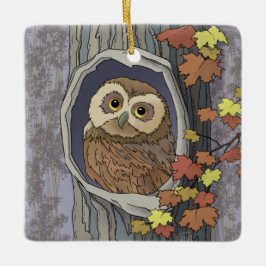 Autumn Owl and Fall Colors Ceramic Ornament. Keramisch Ornament