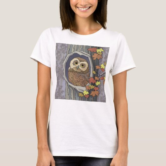 Autumn Owl and Fall Colors T-Shirt (Voorkant)