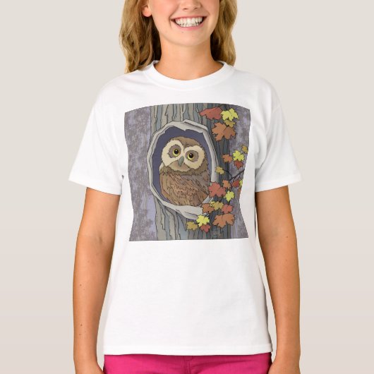 Autumn Owl and Fall Colors T-Shirt (Voorkant)