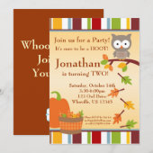 Autumn Owl and Pumpkin Birthday Party Invitation Kaart (Voorkant / Achterkant)