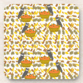 Autumn Owl and Pumpkin Pattern Plastic Coaster Set Bier Onderzetter (Voorkant)
