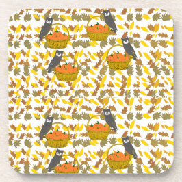 Autumn Owl and Pumpkin Pattern Plastic Coaster Set Bier Onderzetter