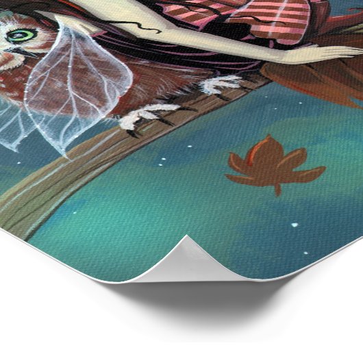 Autumn Owl Cute Gothic Fantasy Art Poster (Hoek)