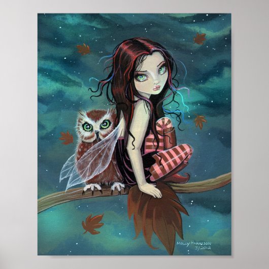 Autumn Owl Cute Gothic Fantasy Art Poster (Voorkant)