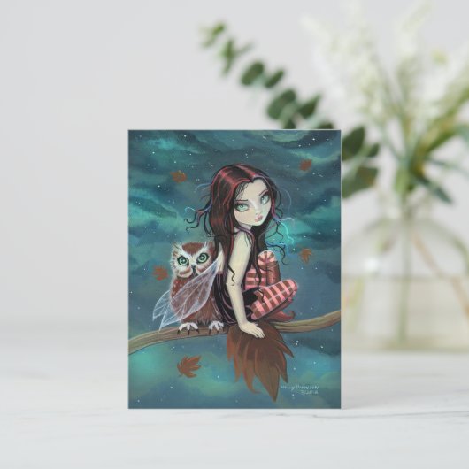 Autumn Owl Gothic Fantasy Fairy en Owl Briefkaart (Staand voorkant)