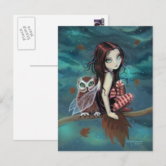 Autumn Owl Gothic Fantasy Fairy en Owl Briefkaart (Voorkant / Achterkant)