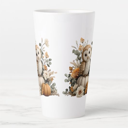 Autumn Owl met pompoenen Halloween kunst Latte Mok (Voorkant)
