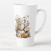 Autumn Owl met pompoenen Halloween kunst Latte Mok (Rechts)