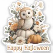 Autumn Owl met pompoenen Halloween kunst Sticker (Voorkant)