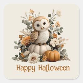 Autumn Owl met pompoenen Halloween kunst Vierkante Sticker