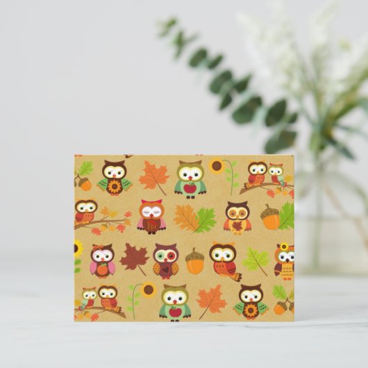 Autumn Owl Pattern Briefkaart (Staand voorkant)