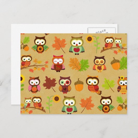 Autumn Owl Pattern Briefkaart (Voorkant / Achterkant)