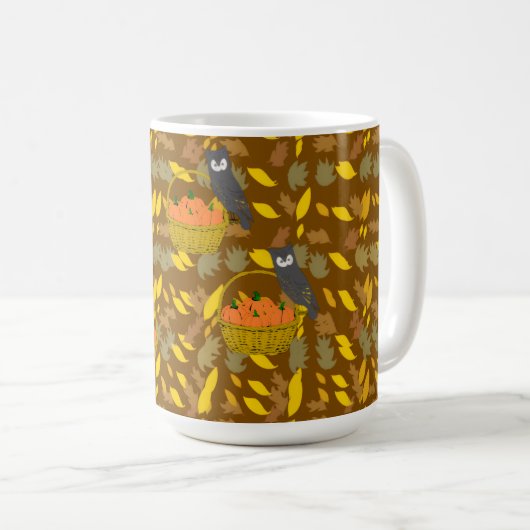 Autumn Owl Pumpkin Pattern Coffee Mug Gift Koffiemok (Voorkant rechts)
