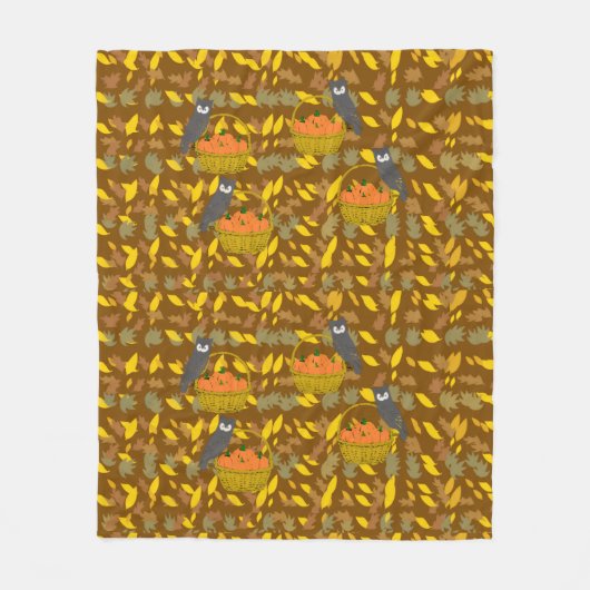 Autumn Owl Pumpkin Pattern Fleece Blanket Deken (Voorkant)