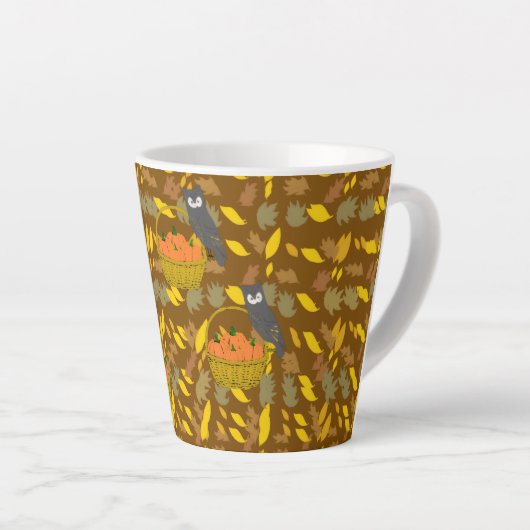 Autumn Owl Pumpkin Pattern Latte Mug Mok (Rechterhoek)