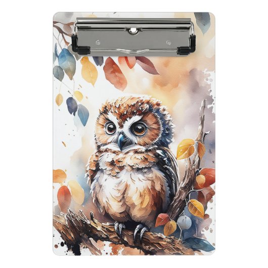 Autumn Owl Waterverf Illustratie Mini Klembord (Voorkant)