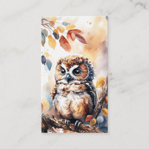Autumn Owl Waterverf Illustratie Visitekaartje