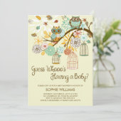 Autumn Owls and Bird Cages Baby shower Kaart (Staand voorkant)