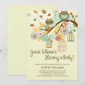 Autumn Owls and Bird Cages Baby shower Kaart (Voorkant / Achterkant)