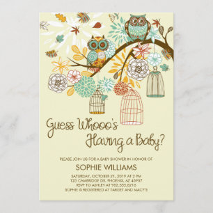 Autumn Owls and Bird Cages Baby shower Kaart