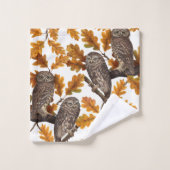 Autumn owls on cotton white bad handdoek (Wasdoekje)
