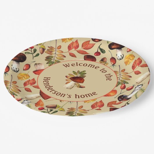 Autumn paddenstoelen, gepersonaliseerd papier bord (Gekanteld)