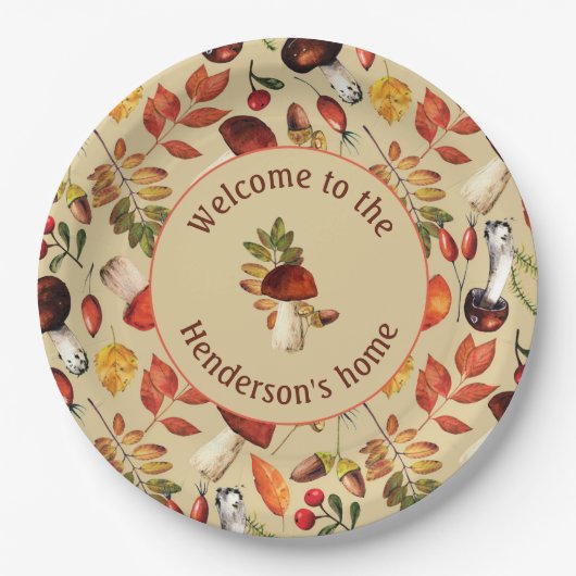 Autumn paddenstoelen, gepersonaliseerd papier bord (Voorkant)